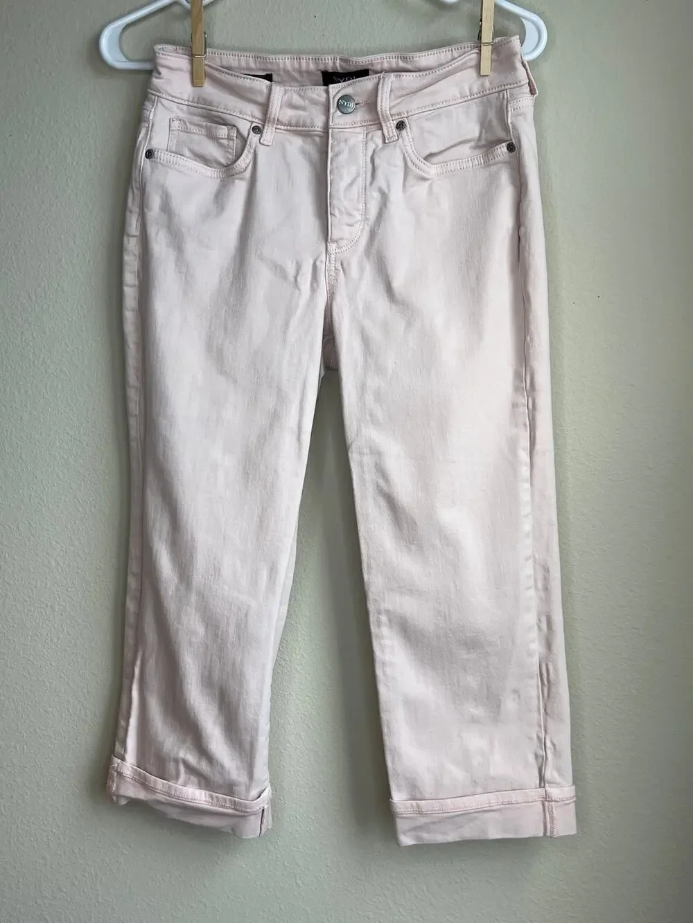 NYDJ Marilyn Straight Crop Jeans Pink Dusk Cuffed Slit Hem Size 4